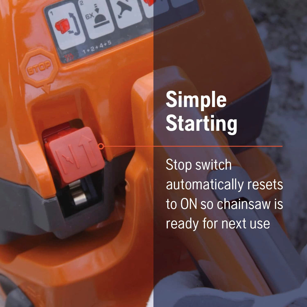 Husqvarna 130 beside a ruler to show scale and portability for homeowners