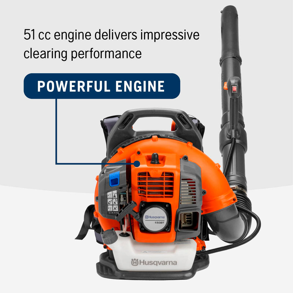 Husqvarna engine close-up highlighting X-TORQUE power and durability