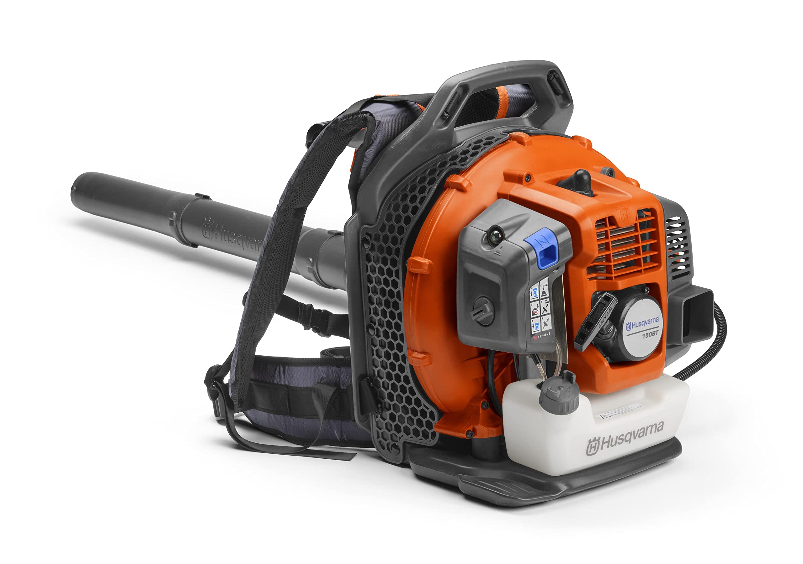 Husqvarna 150BT front view showing backpack design and airflow benefit
