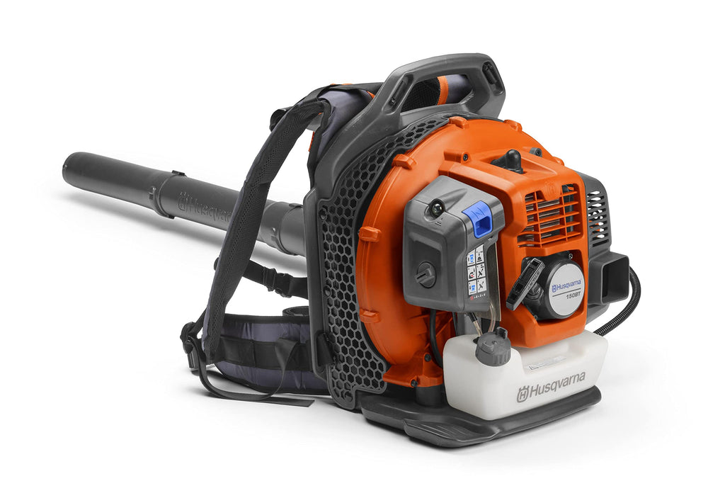 Husqvarna 150BT front view showing backpack design and airflow benefit