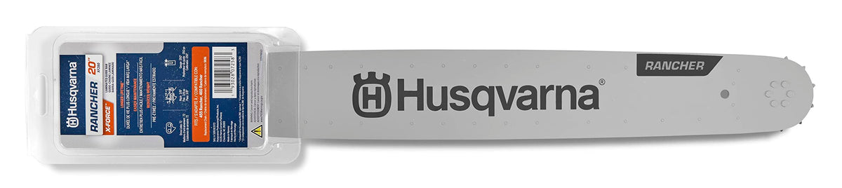 Husqvarna 20-inch Rancher bar front view showing clean edge and fit for durability
