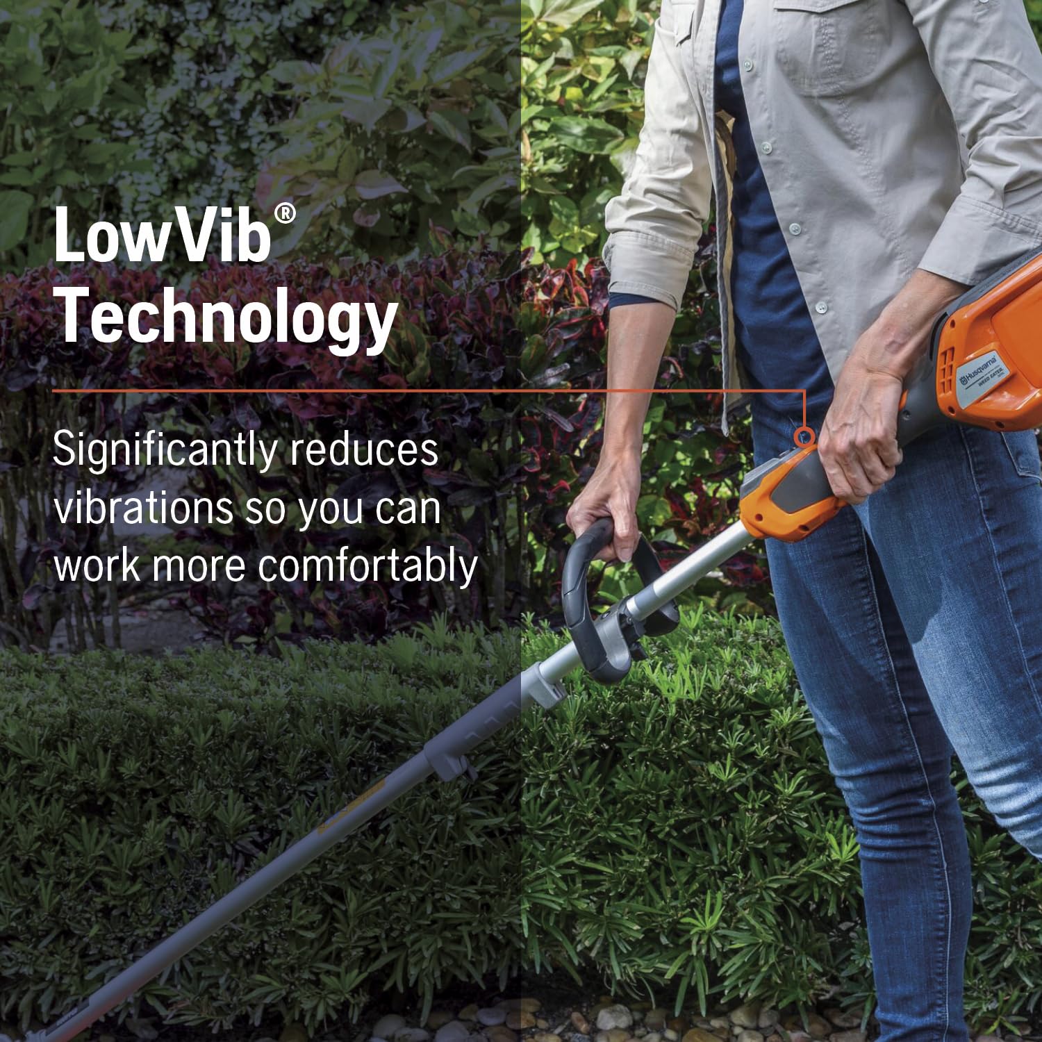 Husqvarna 230iB clearing leaves on driveway for powerful lightweight debris removal