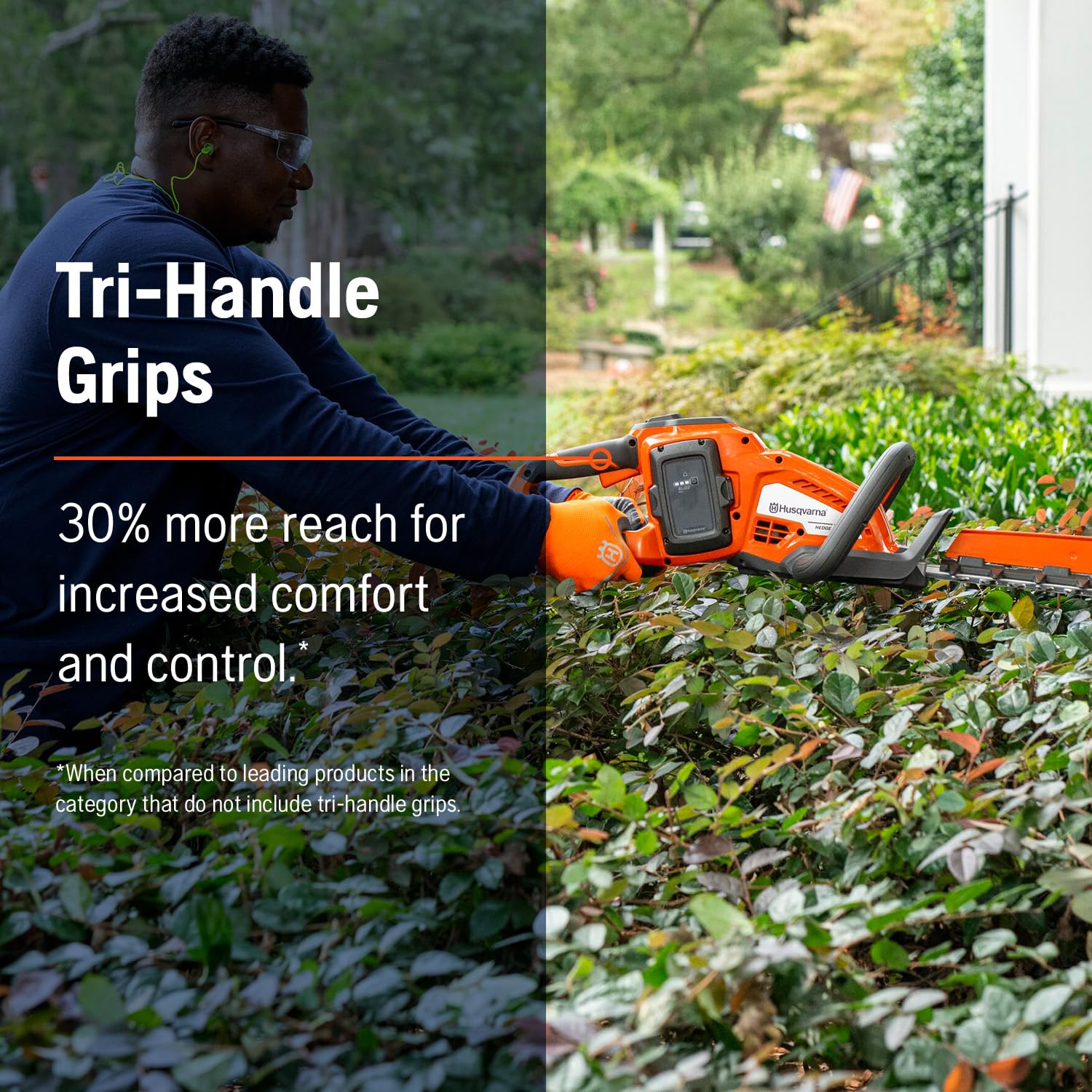 Husqvarna blade close-up showing 24-inch knife and teeth for cleaner, faster cuts