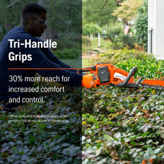 Husqvarna blade close-up showing 24-inch knife and teeth for cleaner, faster cuts