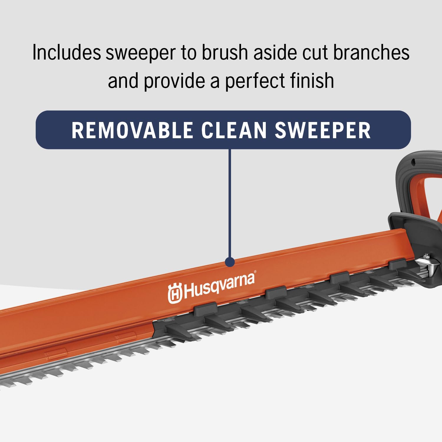 Husqvarna removable clean sweeper detail brushing away clippings for tidy results