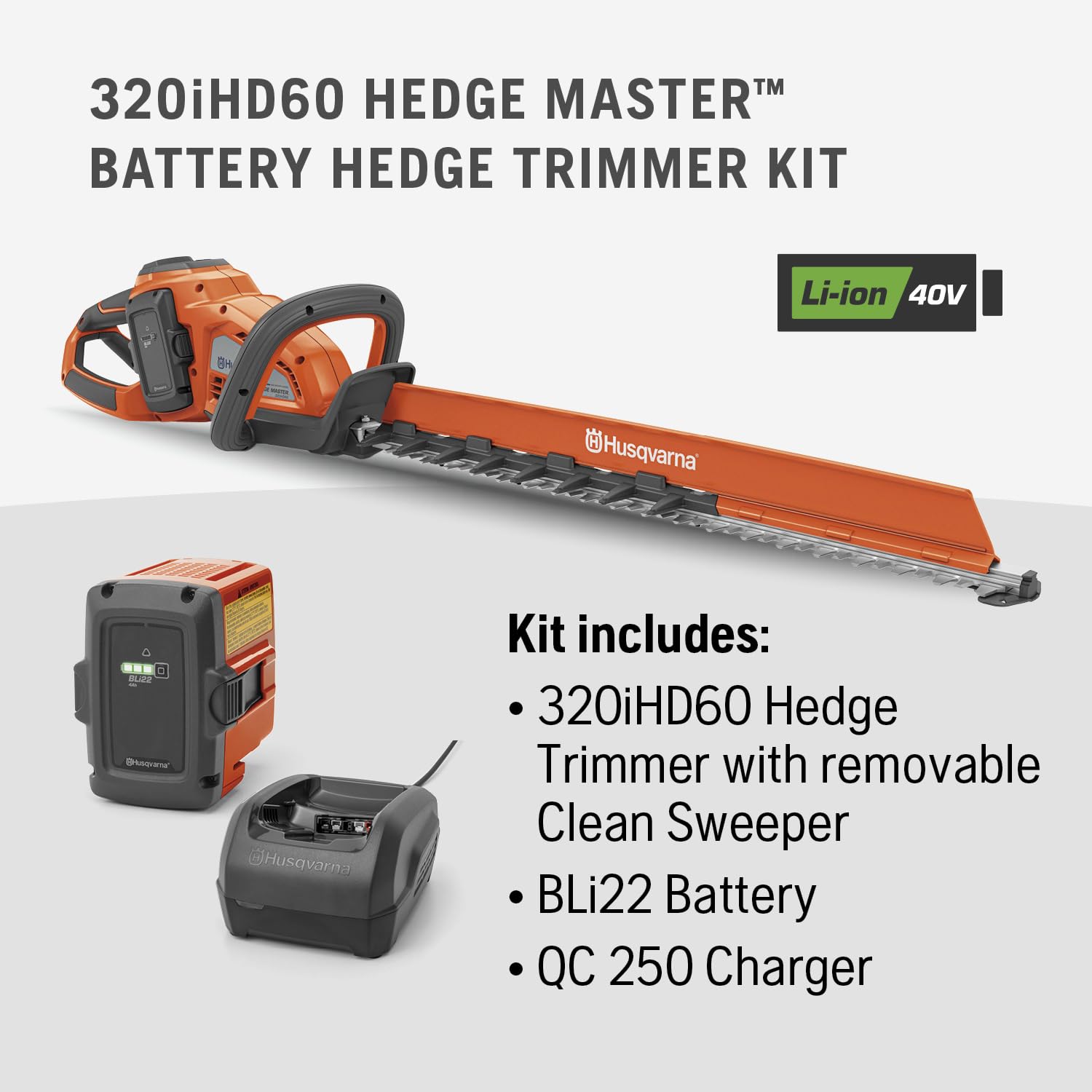 Husqvarna scale comparison beside a person showing reach and ergonomic size