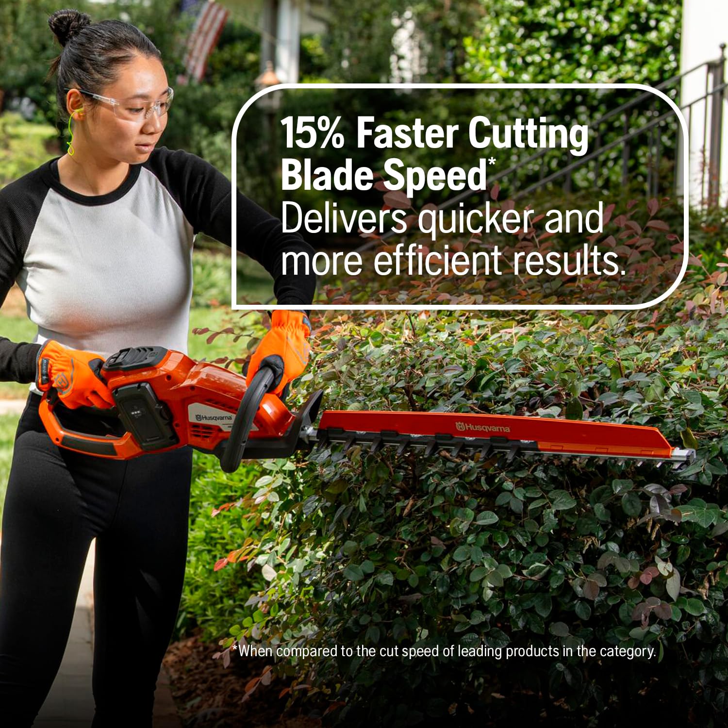 Husqvarna tri-handle grips detail providing extended reach and comfortable control