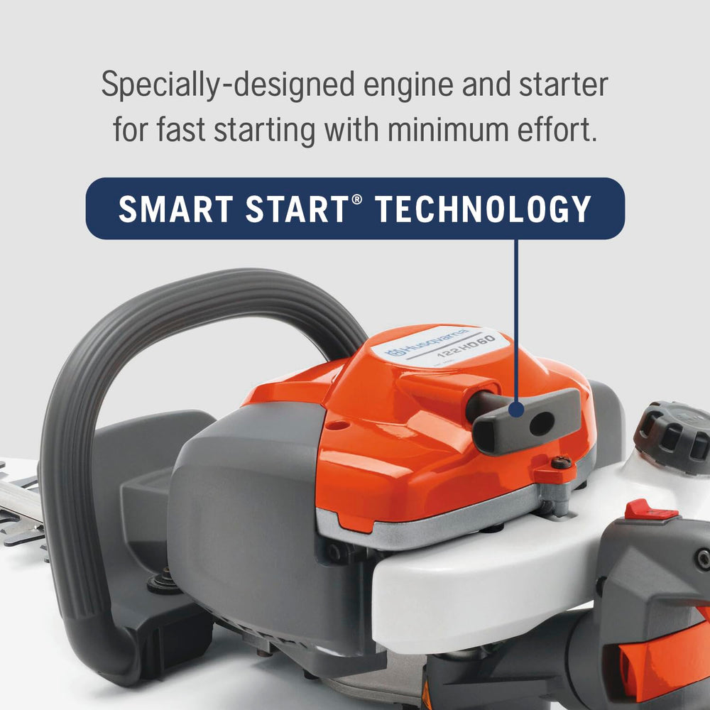 Husqvarna trimmer in use trimming hedge tops for efficient yard shaping