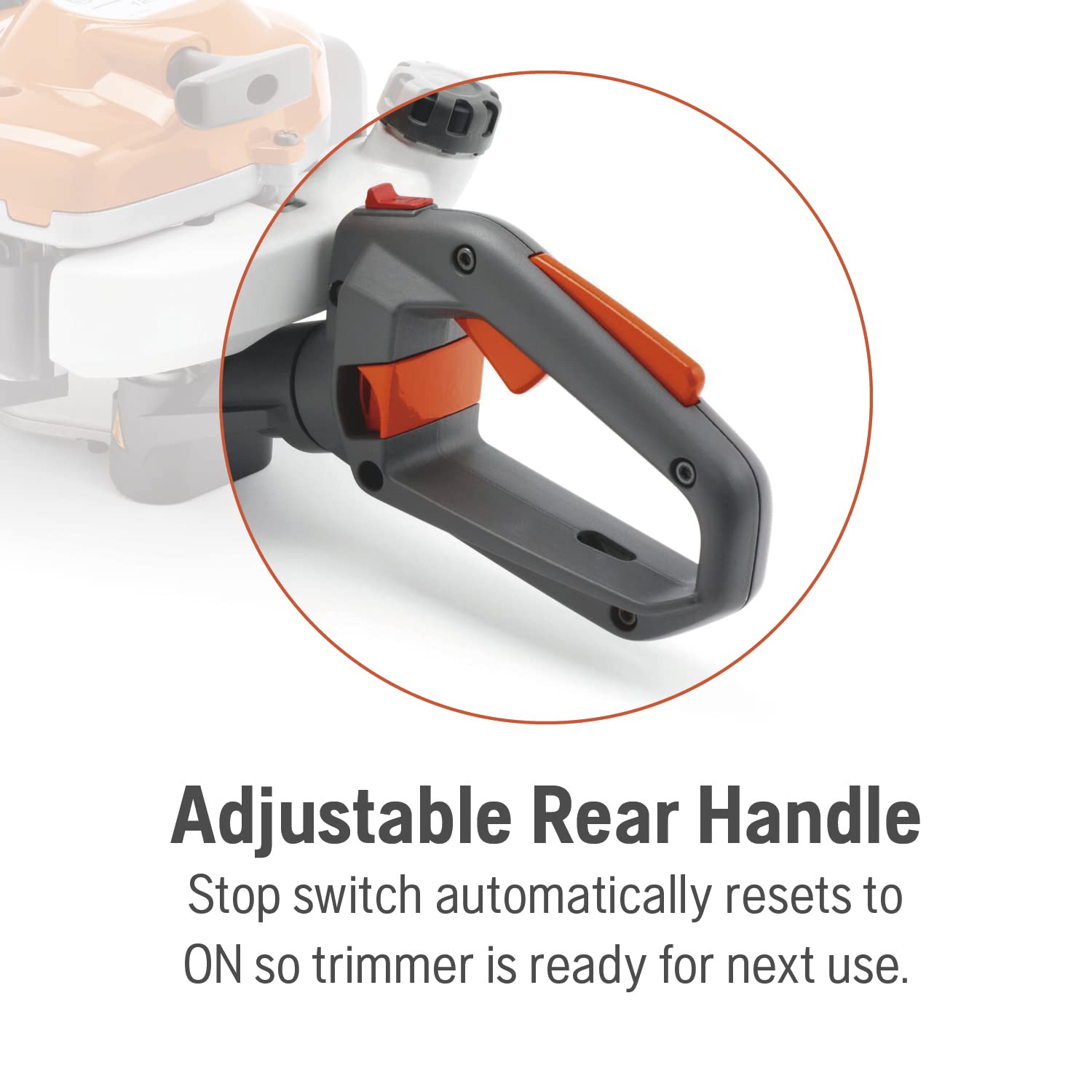 Husqvarna trimmer next to person showing scale and lightweight 11-pound benefit