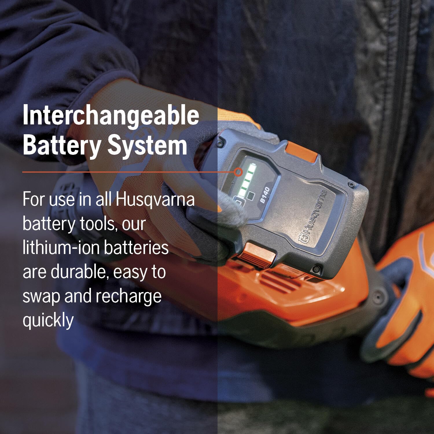Husqvarna attachment connection detail showing easy tool swaps