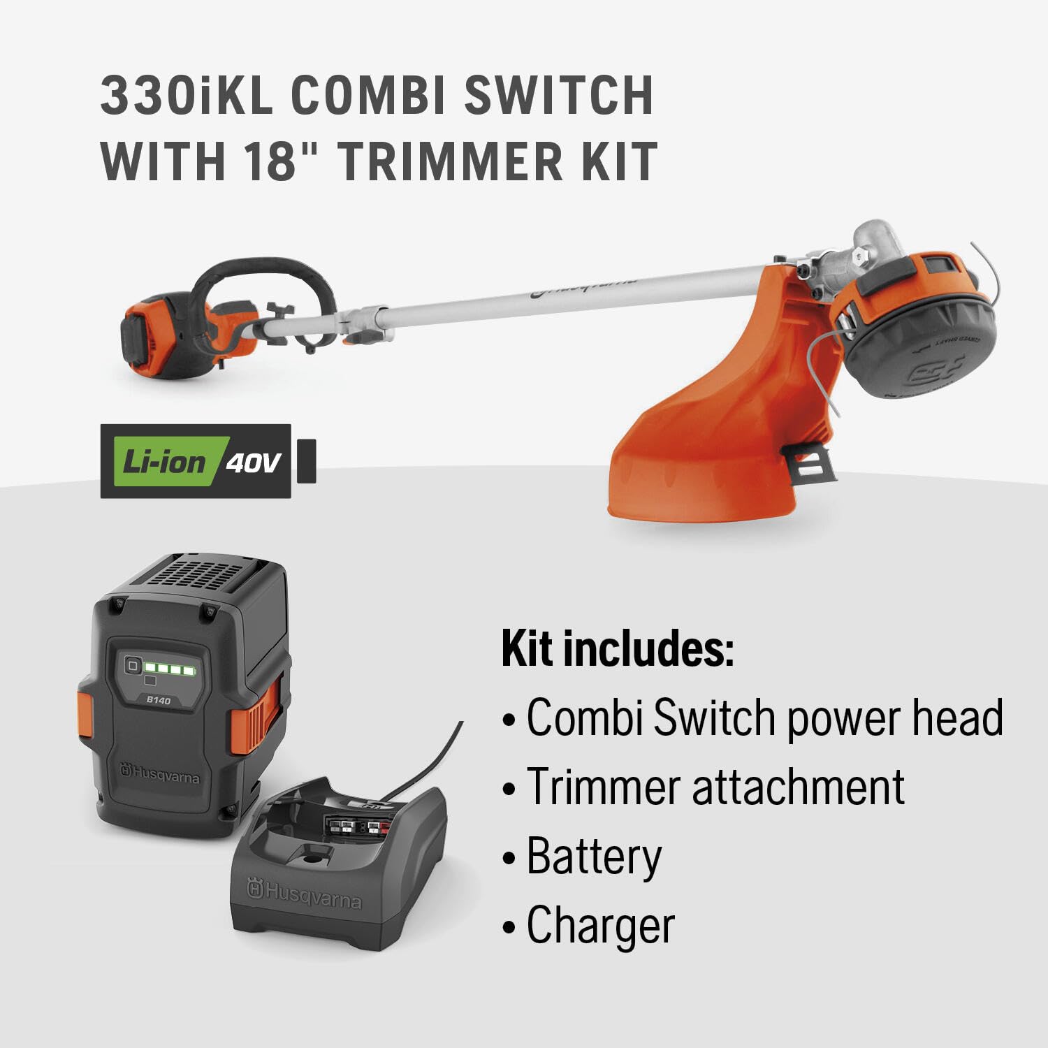 Husqvarna in garden lifestyle scene demonstrating quiet cordless use