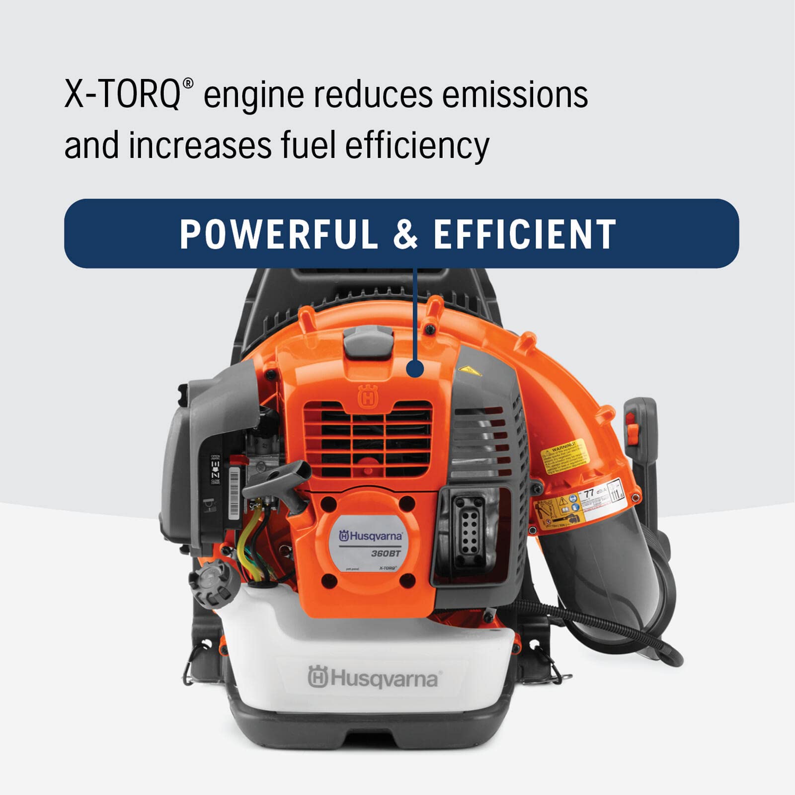 Husqvarna 360BT engine detail highlighting power and reliable performance