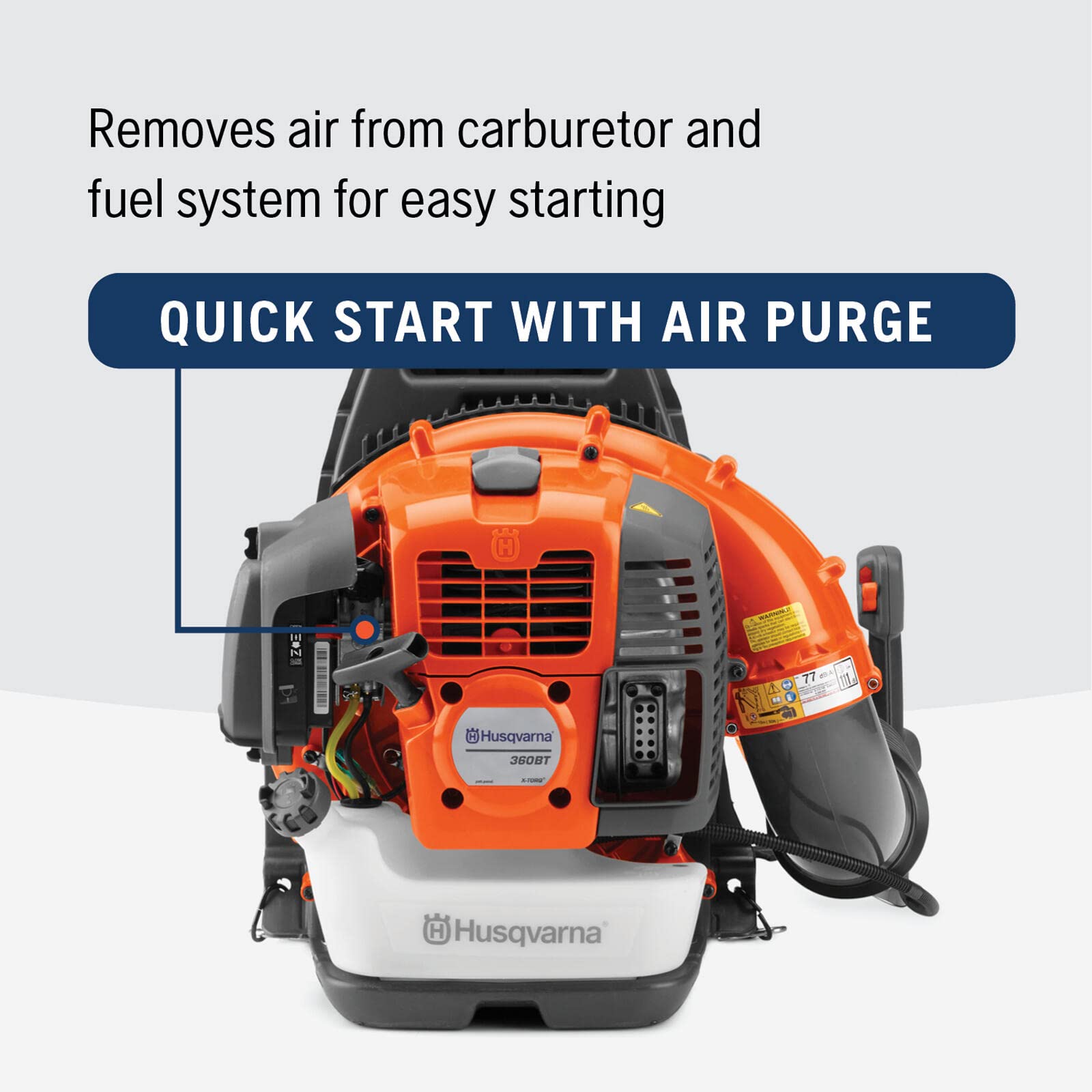 Husqvarna 360BT in use on yard demonstrating fast debris removal