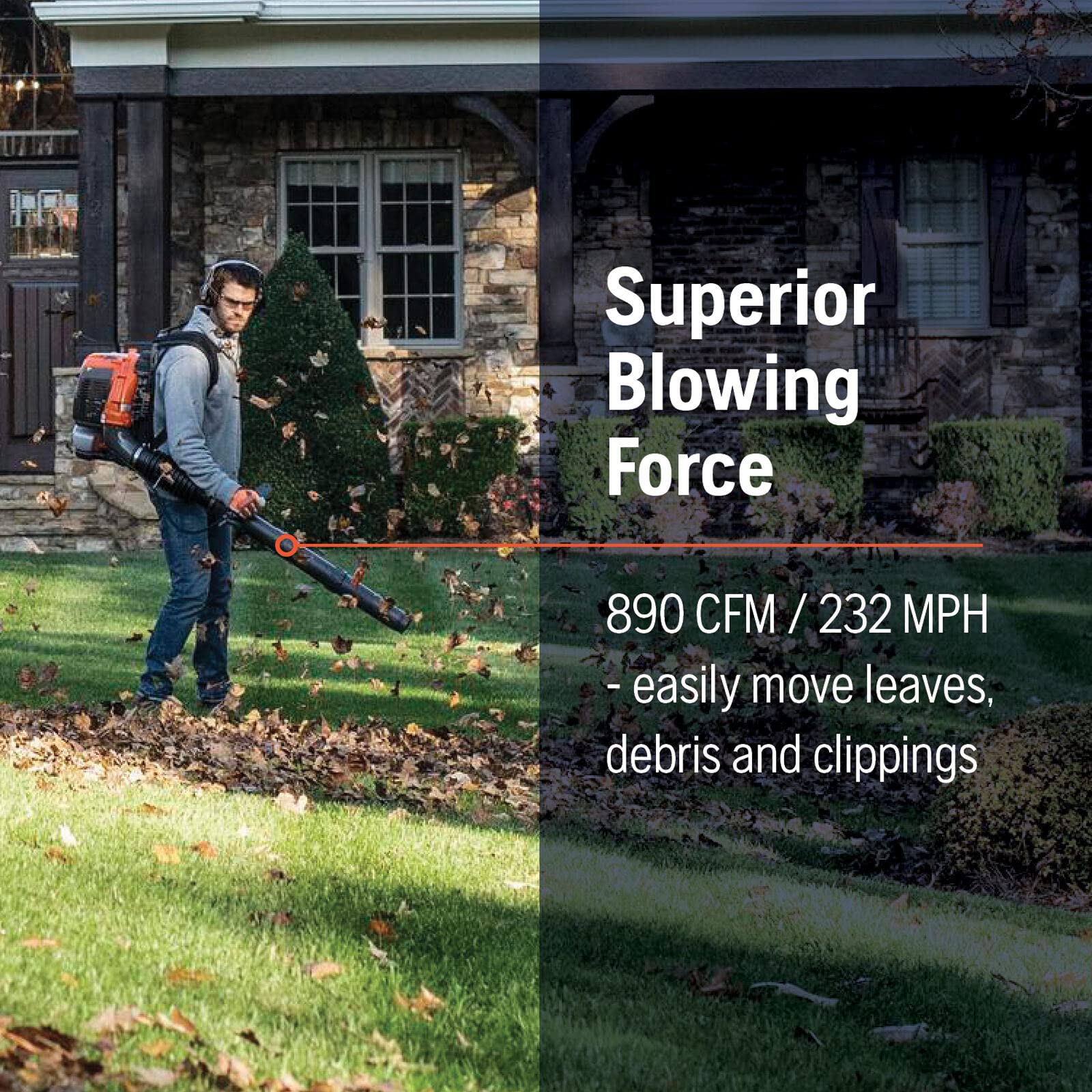 Husqvarna 360BT nozzle and tube showing focused airflow for effective clearing