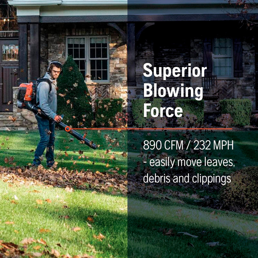 Husqvarna 360BT nozzle and tube showing focused airflow for effective clearing