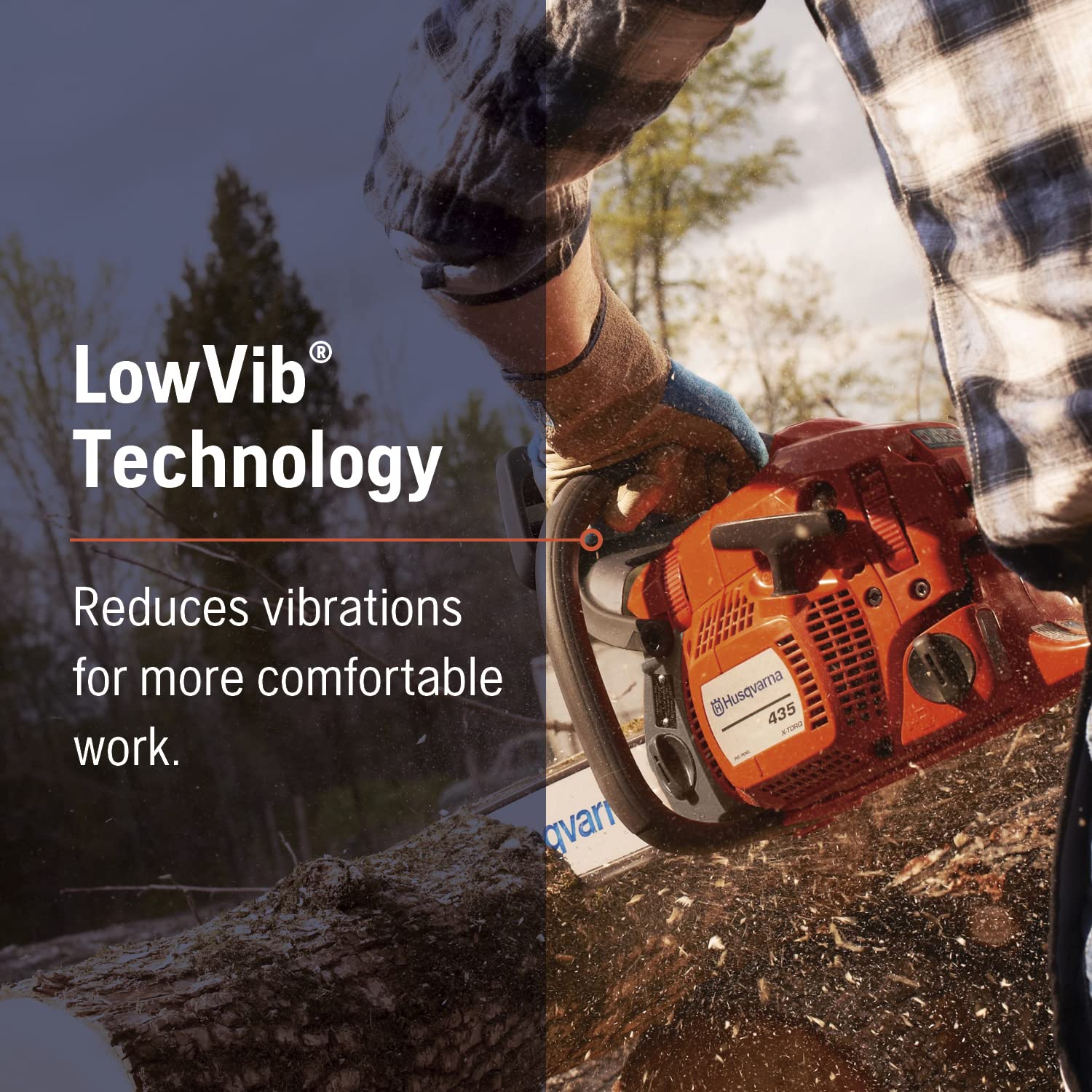 Husqvarna 435 cutting a log in action demonstrating efficient wood removal