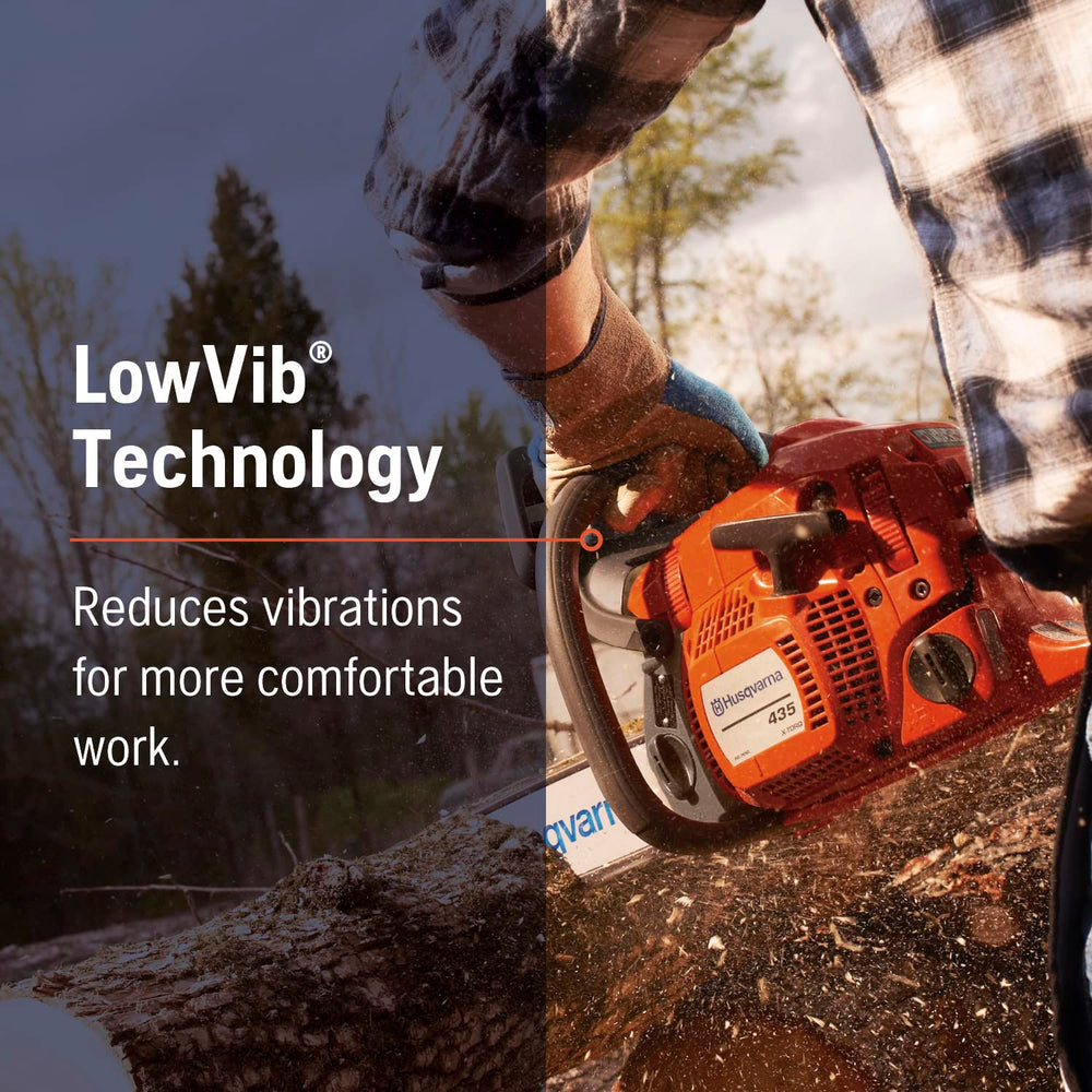 Husqvarna 435 cutting a log in action demonstrating efficient wood removal