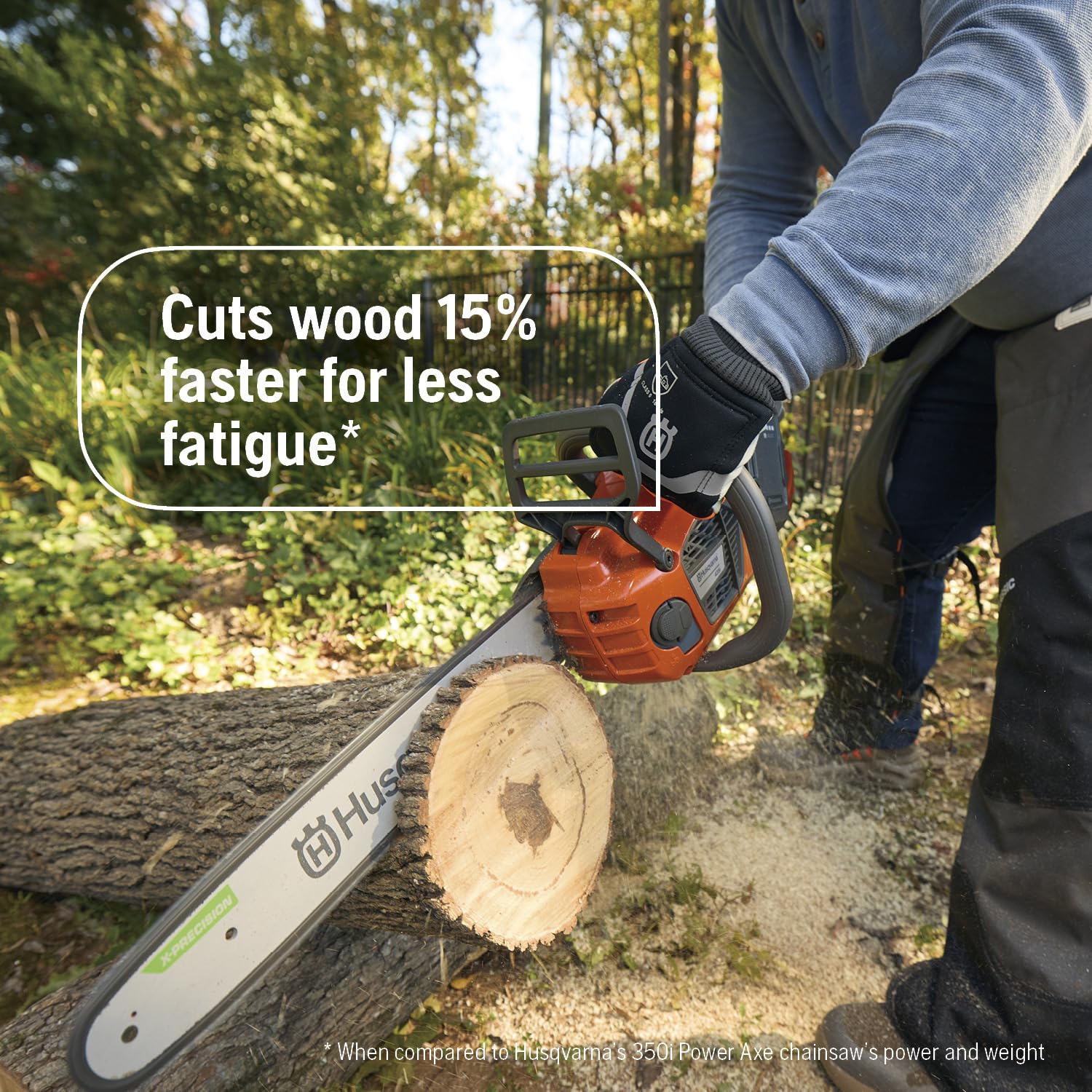 Husqvarna 7.5 Ah battery installed in saw showing quick swap and extended runtime benefit