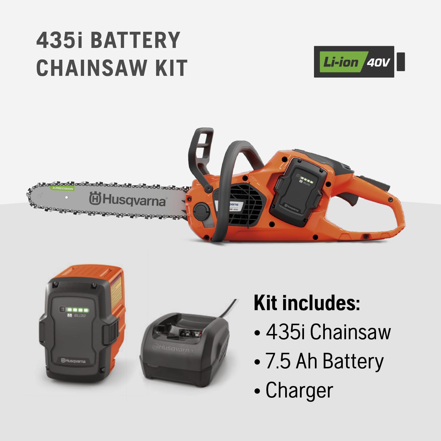 Husqvarna 435i beside a ruler for size and scale comparison to plan tasks