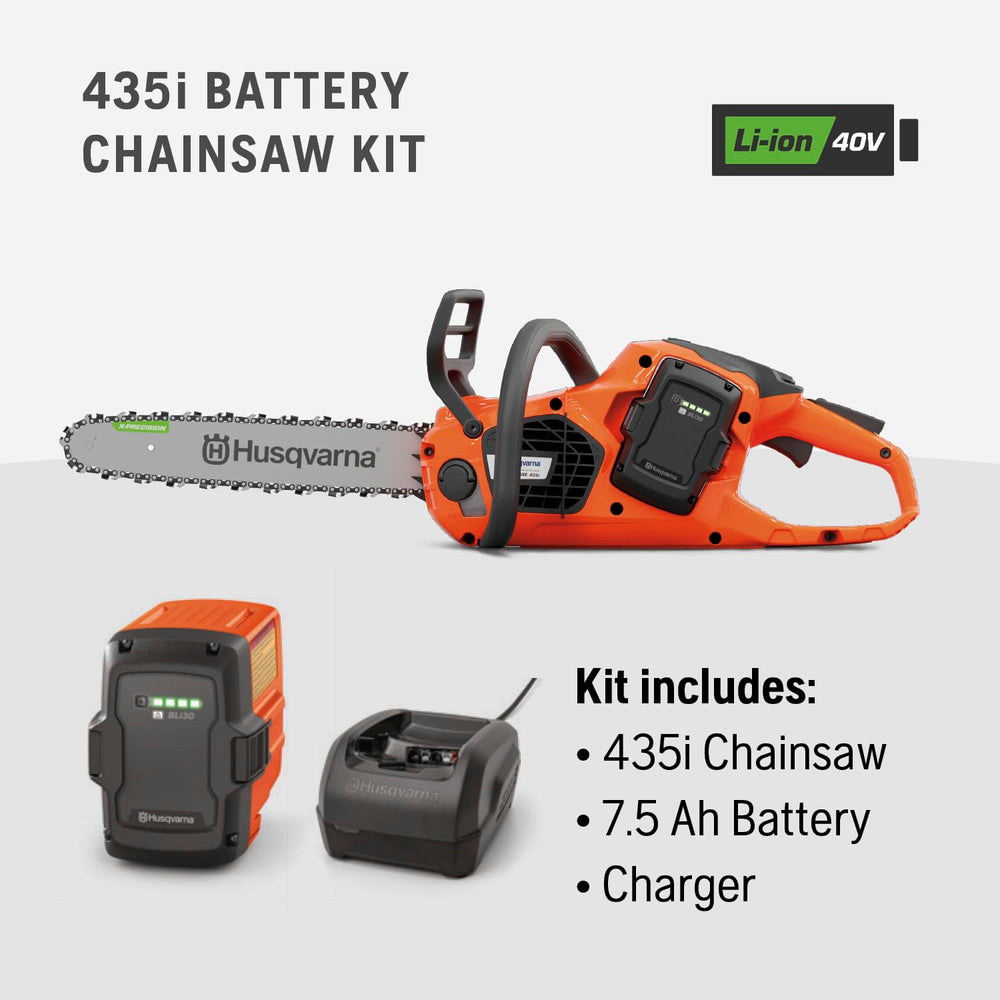 Husqvarna 435i beside a ruler for size and scale comparison to plan tasks