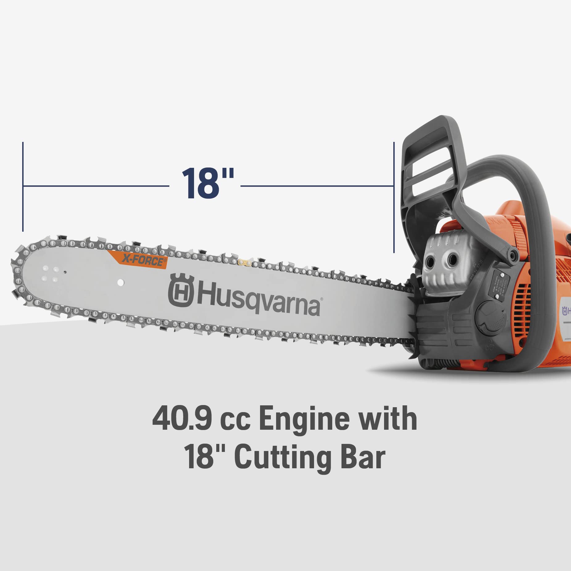Husqvarna bar and chain closeup showing sharp cutting performance
