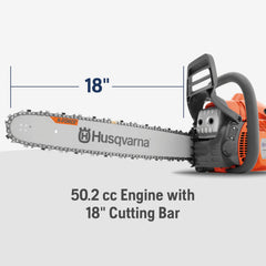 Husqvarna 445 18-inch bar and chain ready for efficient cutting