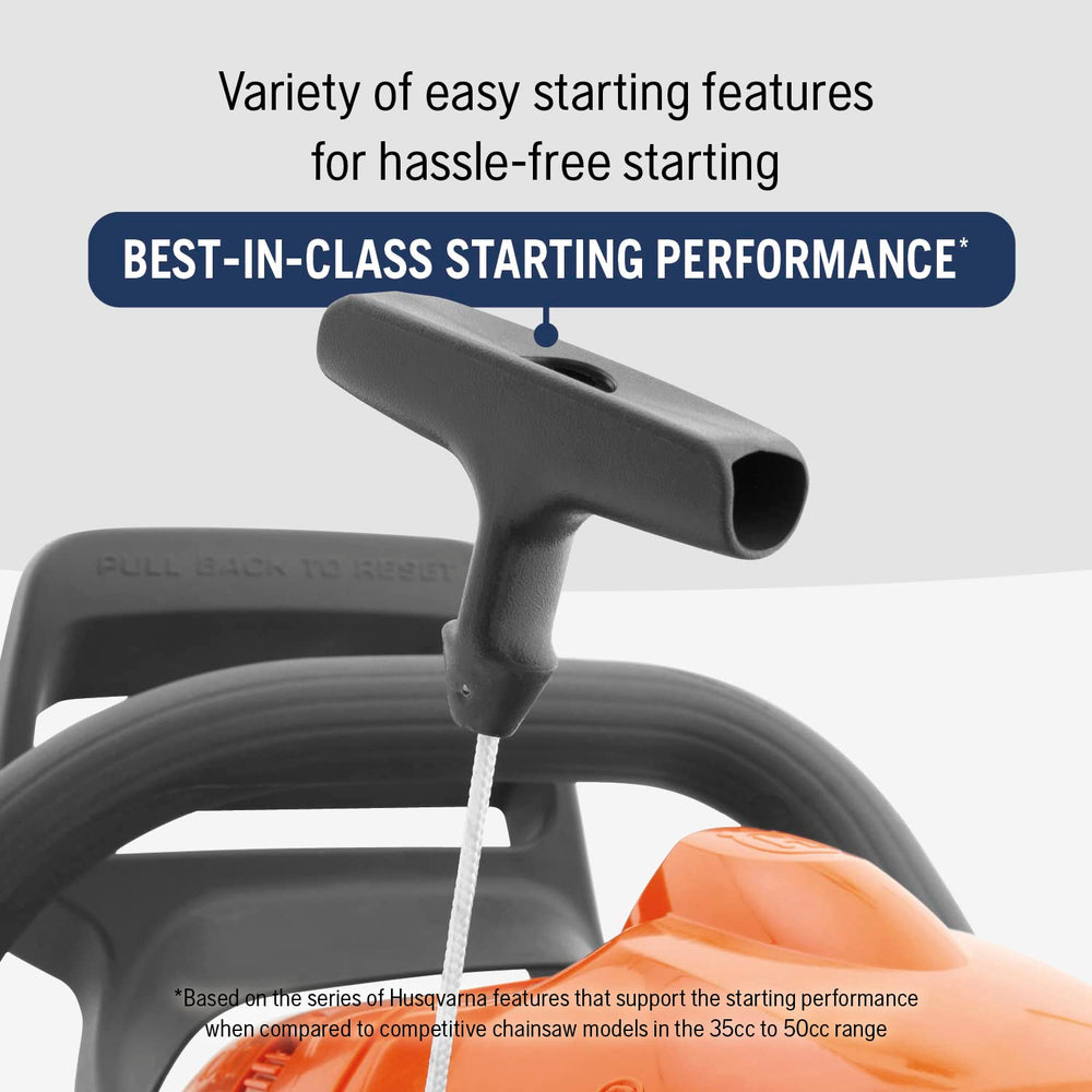 Husqvarna 445 side profile highlighting balanced weight and mobility