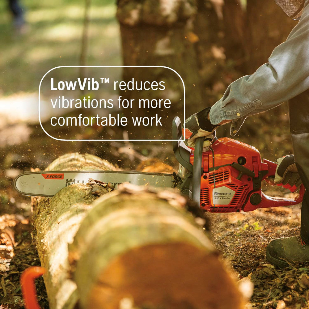 Husqvarna 450X handle with vibration dampers offering reduced user fatigue