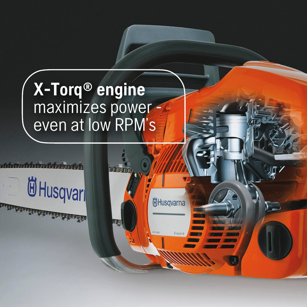 Husqvarna 450X starter handle detail showing ergonomic grip for easier starts