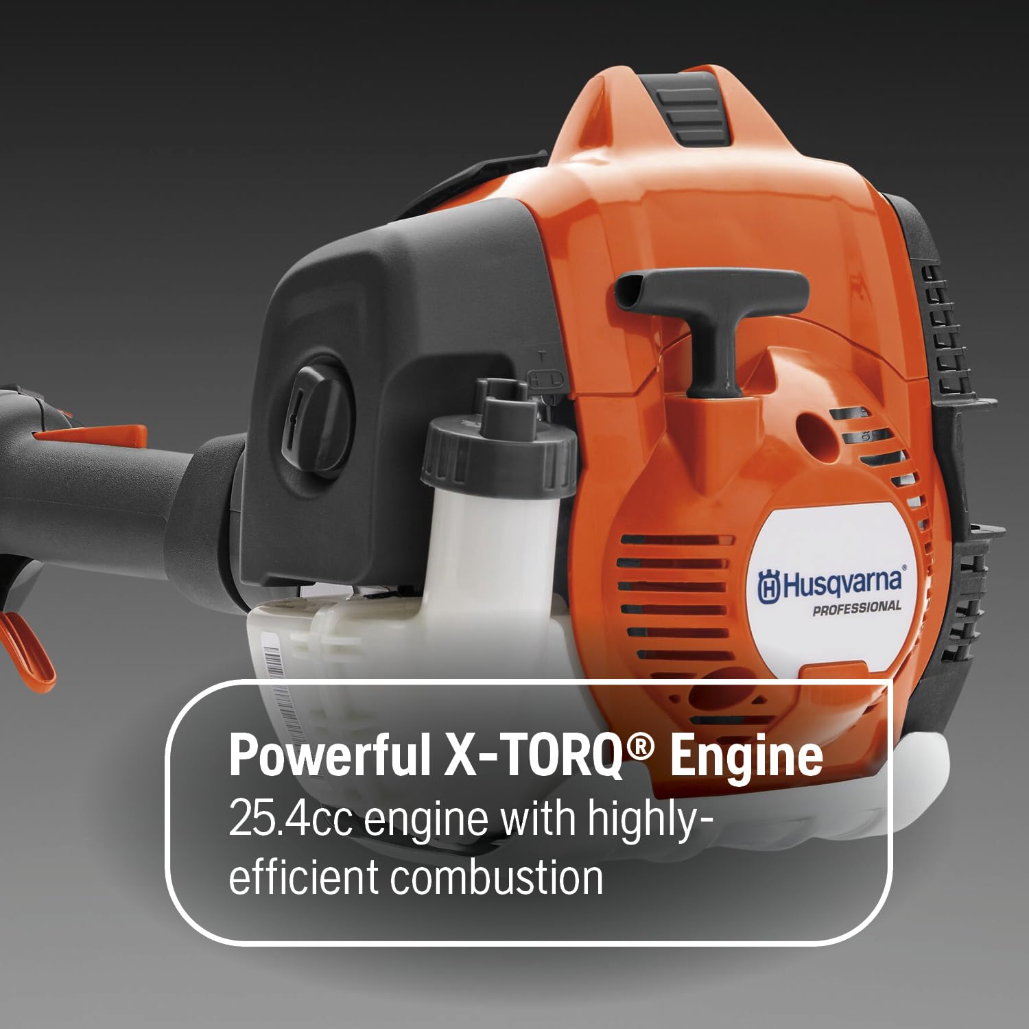 Husqvarna curved shaft close-up highlighting ergonomic grip for reduced fatigue
