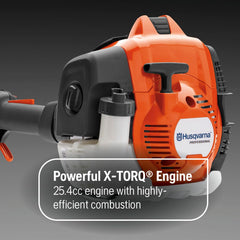 Husqvarna curved shaft close-up highlighting ergonomic grip for reduced fatigue