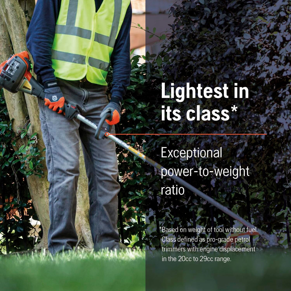 Husqvarna 525L Tap-n-Go head close-up for fast line feed and less downtime