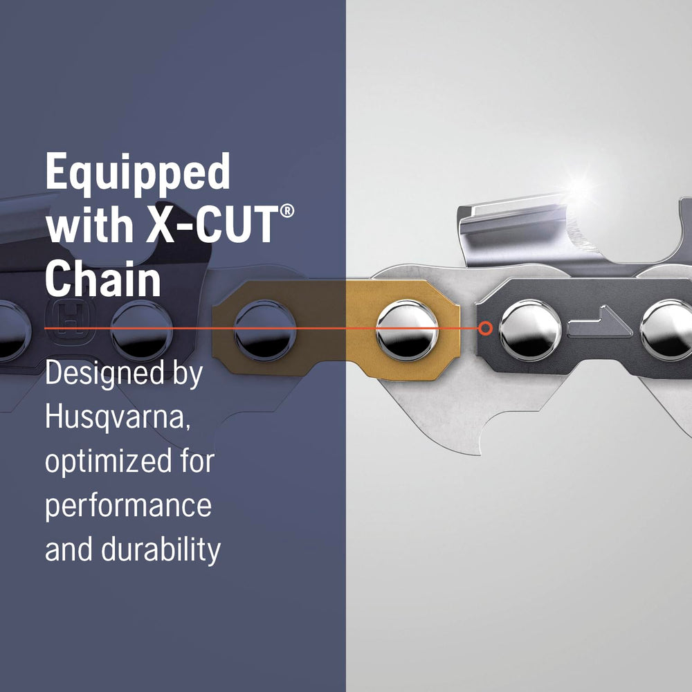 Husqvarna 555 beside measuring tape to show scale and recommended bar length range
