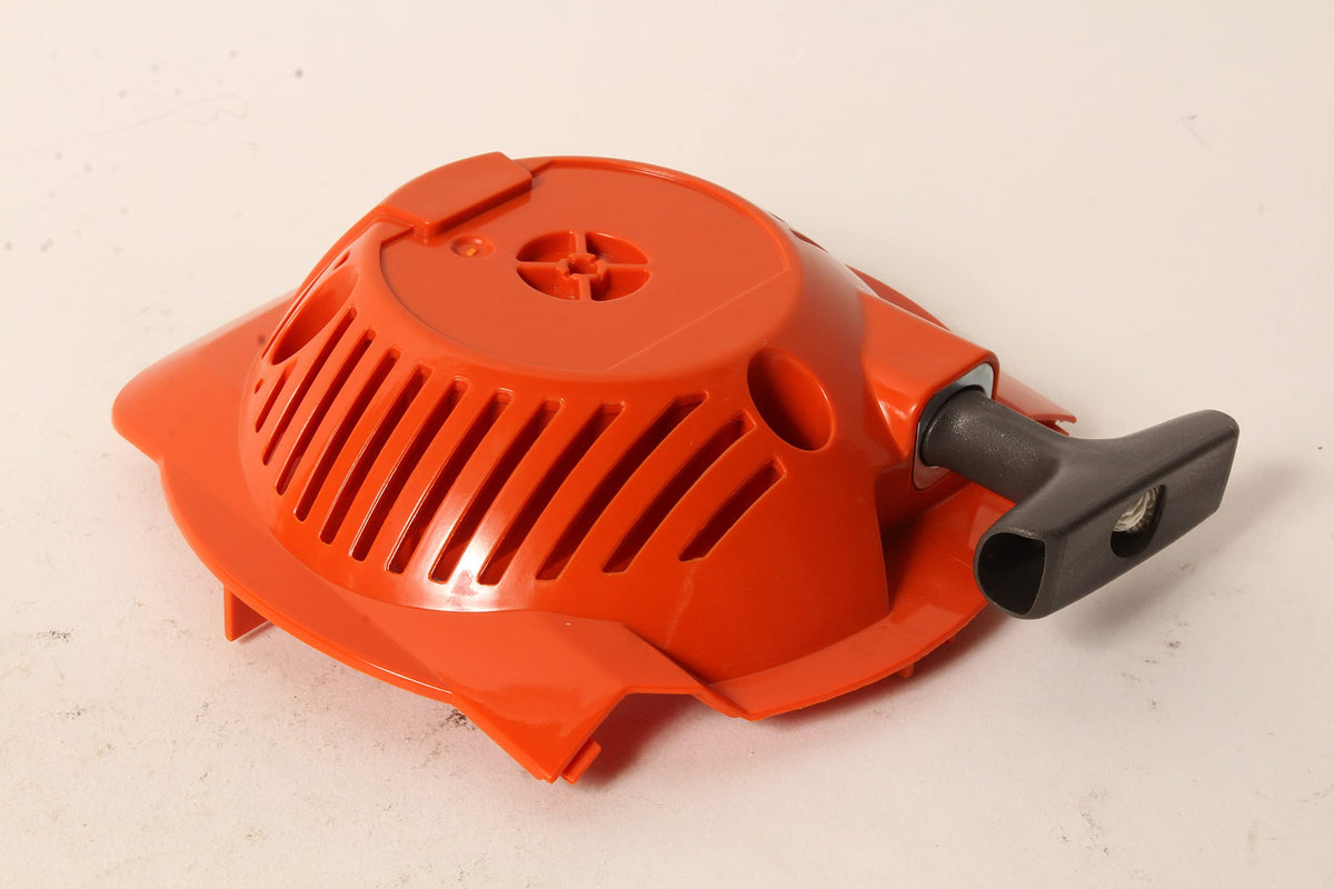 Husqvarna recoil starter front view showing mounting flanges and clean OEM fit