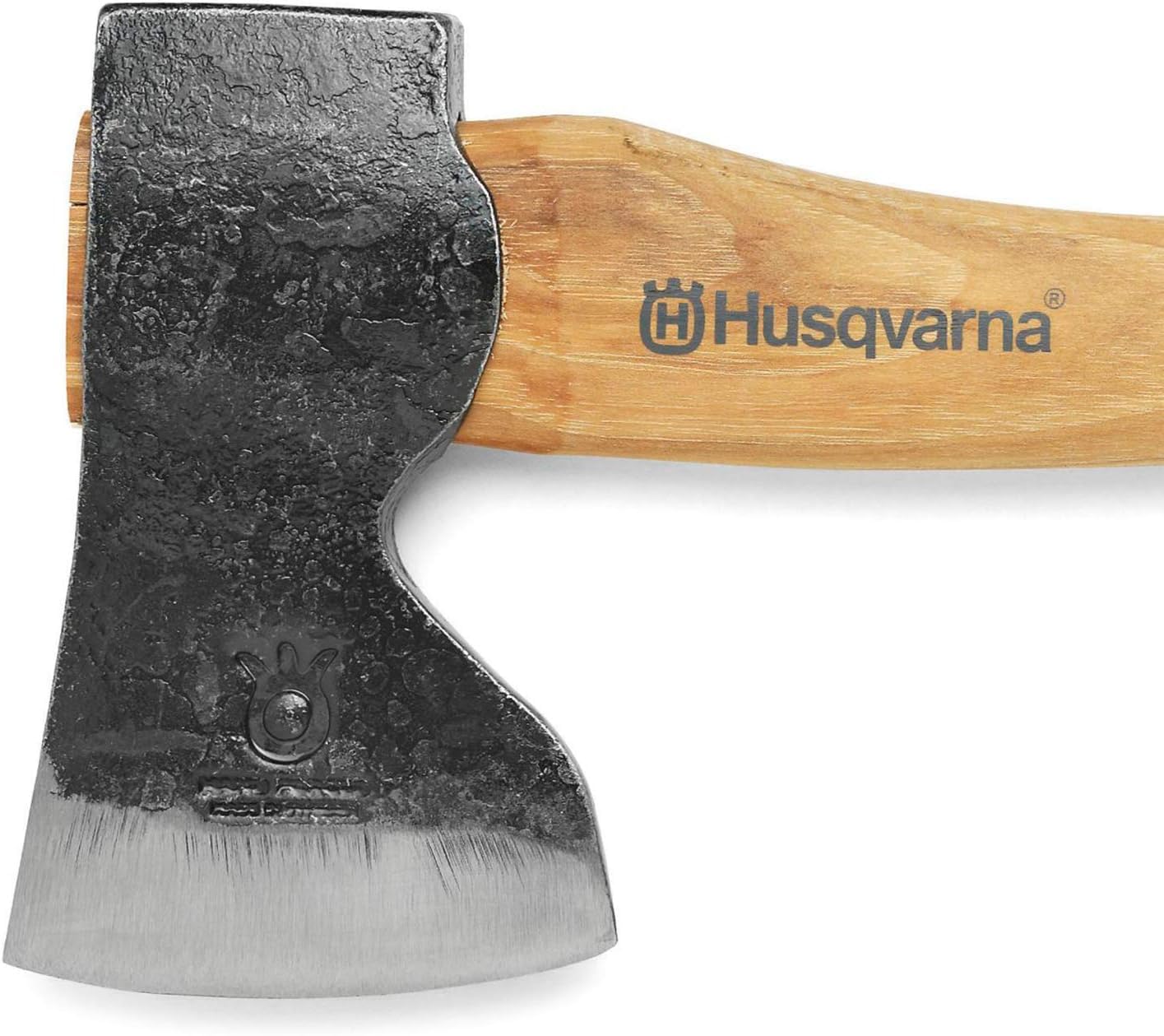 Husqvarna hickory handle close-up highlighting ergonomic curve and good grip