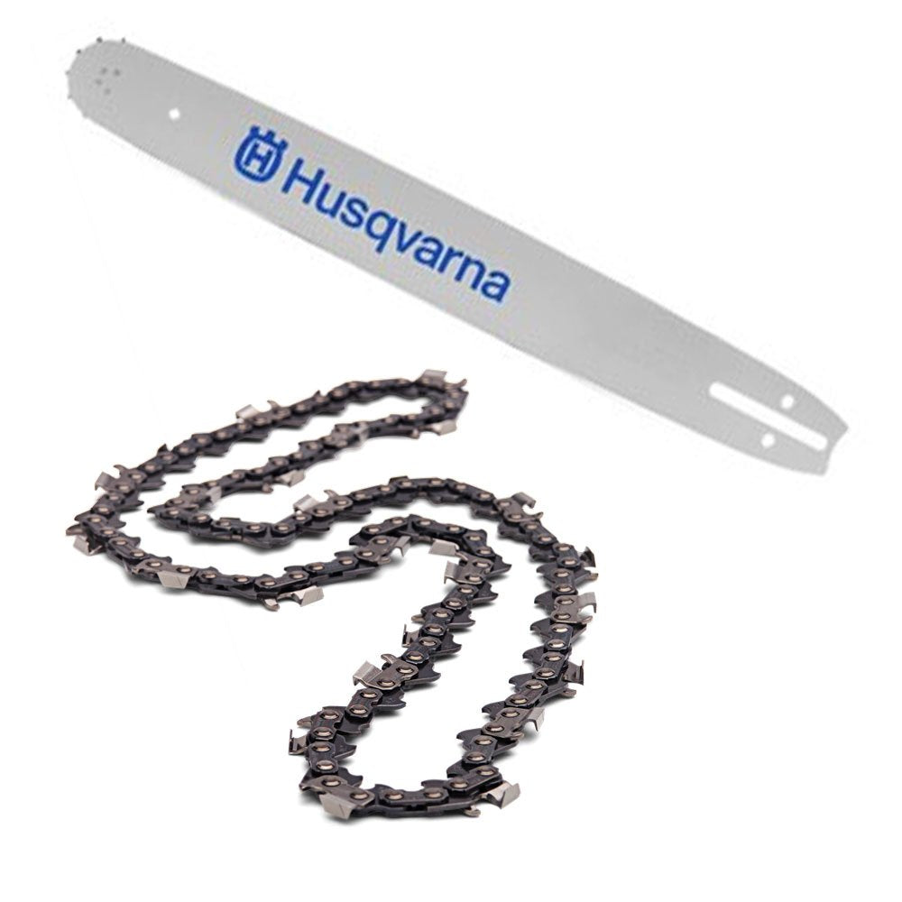 Husqvarna 20-inch bar and chain front view showing fit and durability