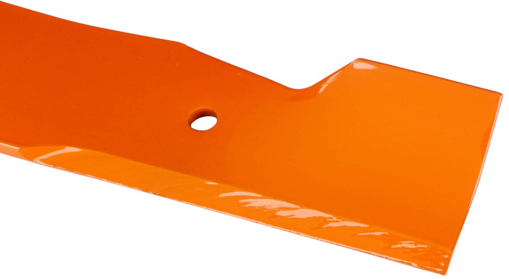 Close-up of Husqvarna blade edge highlighting hardened steel for longer sharpness