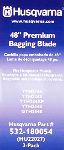 Husqvarna blade installed on riding mower deck demonstrating improved bagging performance