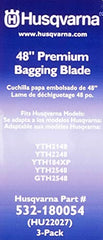 Husqvarna blade installed on riding mower deck demonstrating improved bagging performance