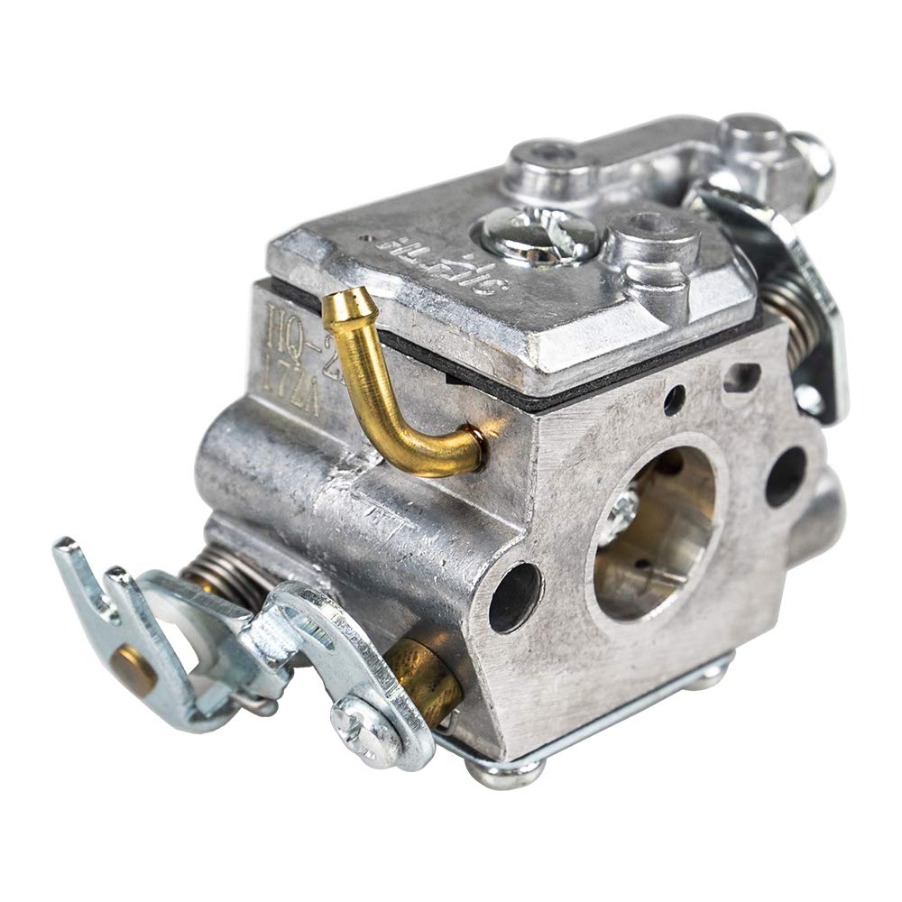 Husqvarna carburetor front view showing mounting points and correct fitment benefit