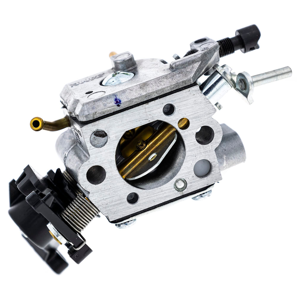 Husqvarna carburetor front view showing ports and fitment, ensures exact OEM replacement