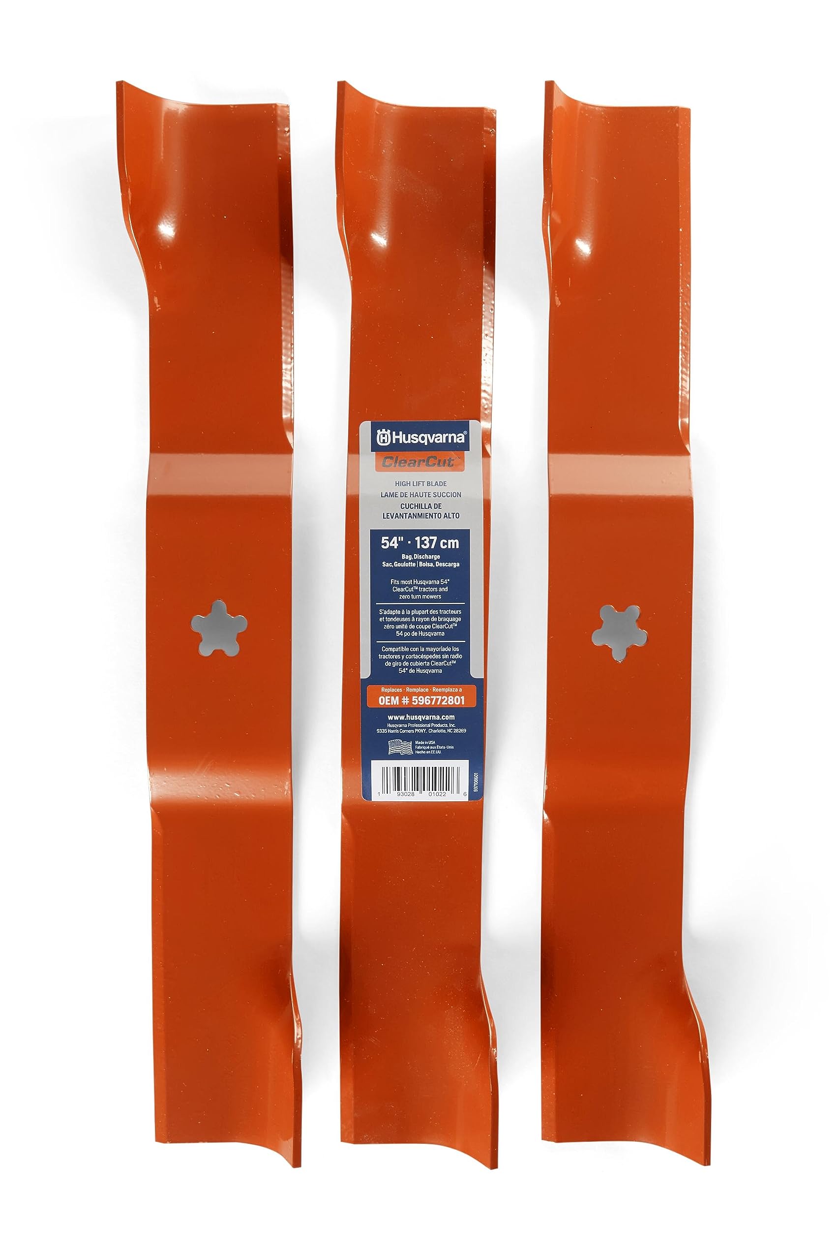 Husqvarna front view of a single 54-inch ClearCut blade showing forged edge for cleaner cuts