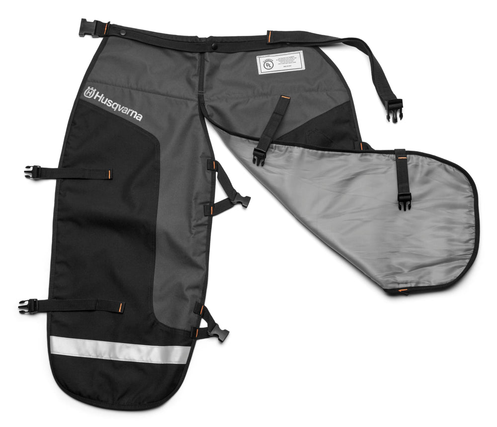 Close-up of Husqvarna Tek Warp protective layers showing cut-retardant texture benefit