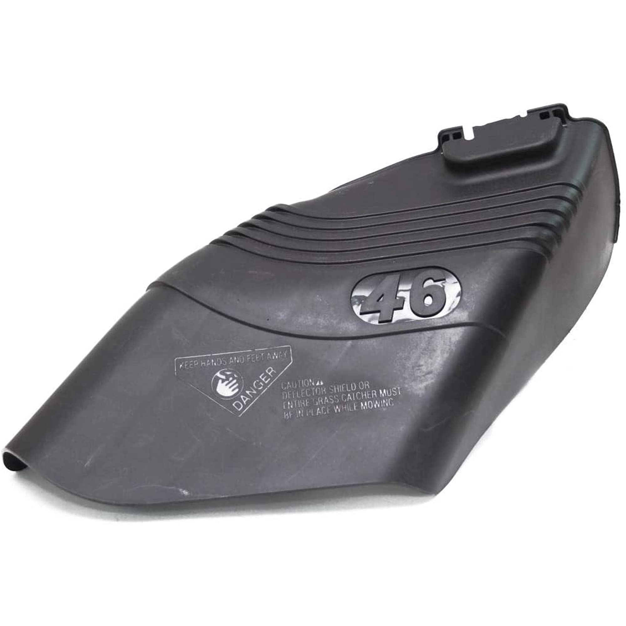 Husqvarna deflector next to ruler and label showing exact dimensions