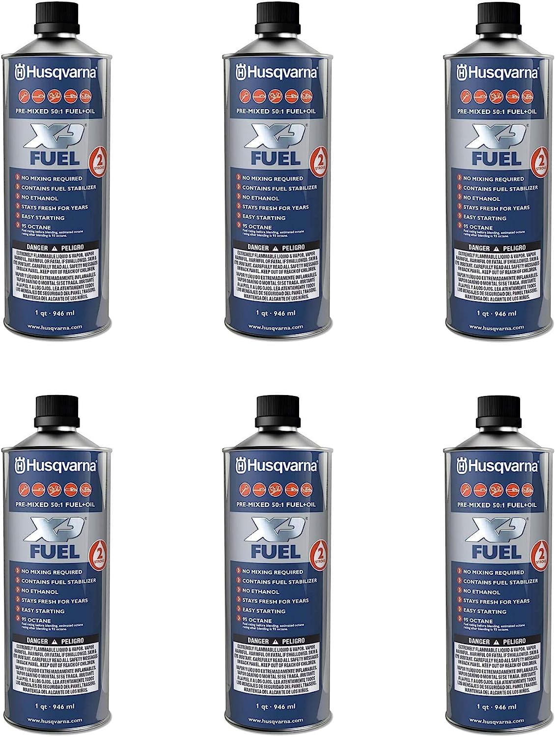 Husqvarna lata junto a una mano para comparar tamaño y portabilidad