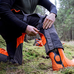 Detail of Husqvarna felling wedge pocket and Acetyl Delran buckles for on-site convenience