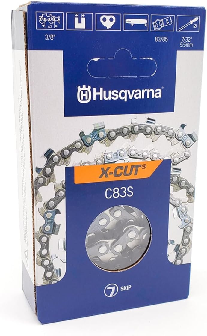 Husqvarna packaged 28-inch X-Cut chain showing model and benefits