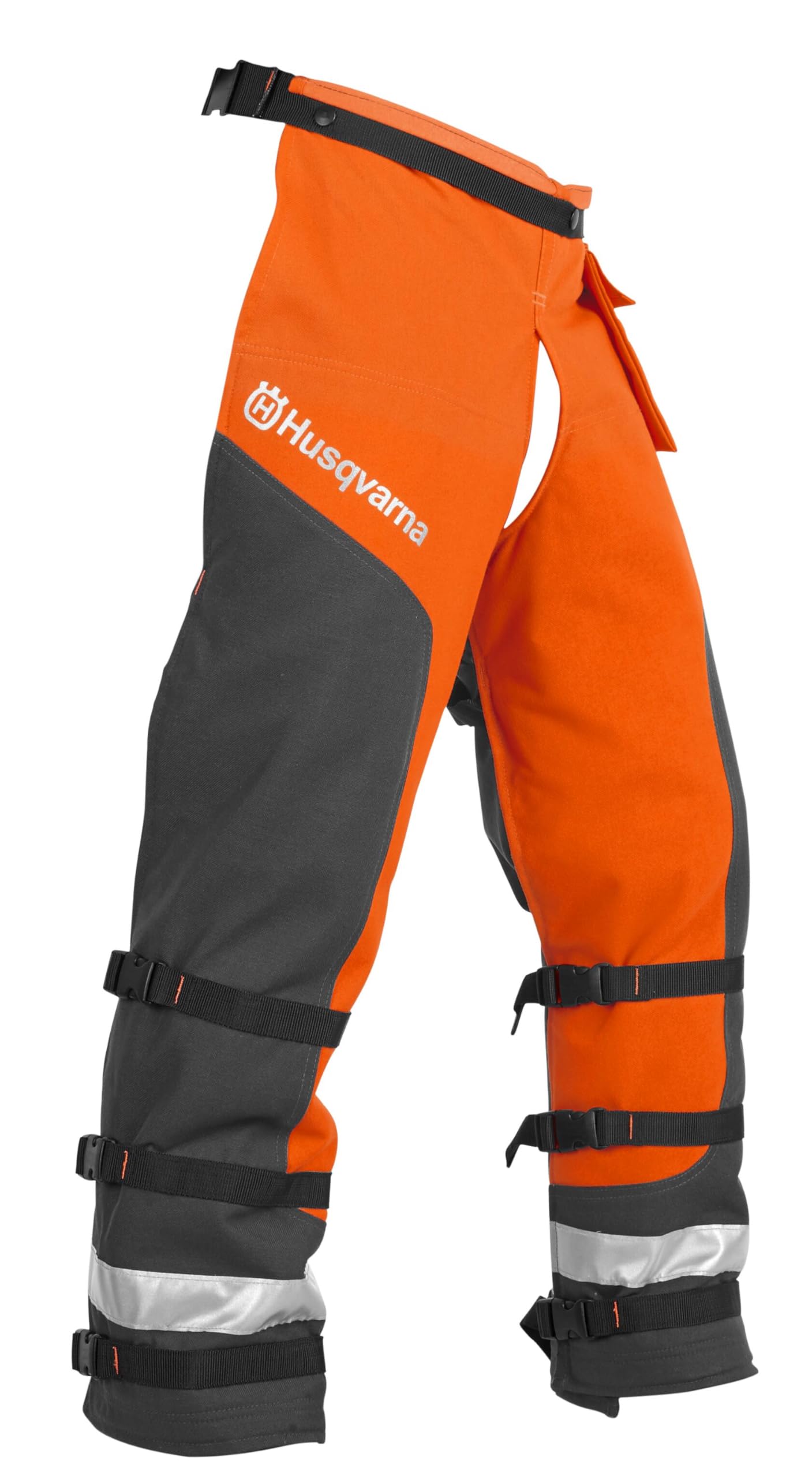 Husqvarna front view apron's protective fit and high-visibility safety