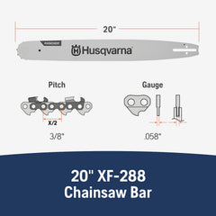 Husqvarna close-up of guide bar rail showing hardened edge for smoother cuts