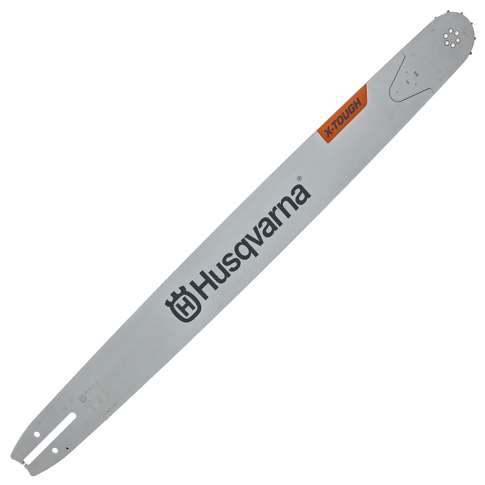 Husqvarna guide bar front packaging showing model and OEM label for correct fit